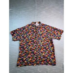 Tropical Fish Angelica Vintage Print Cotton Button Down Shirt Mens XL Multicolor